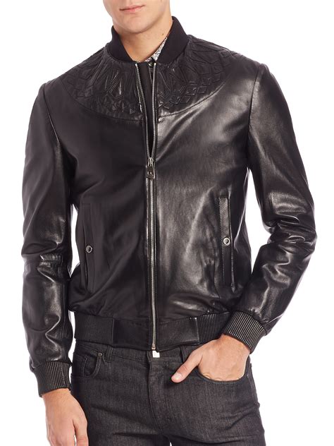 versace velvet smoking jacket|Versace black leather jacket.